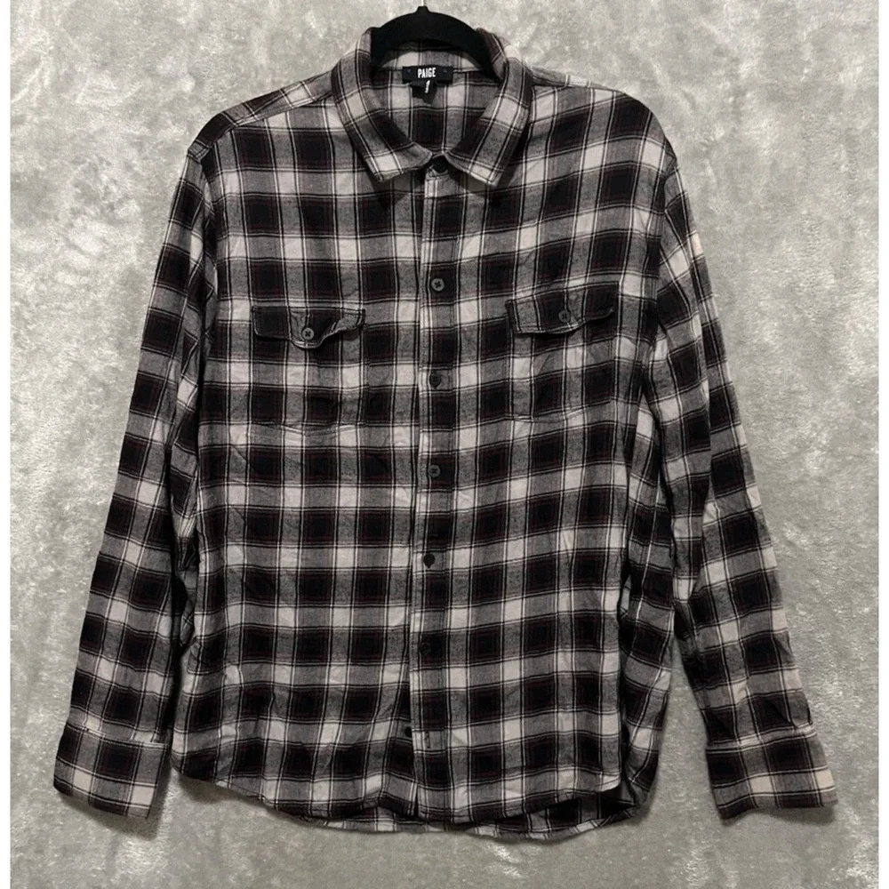 Paige Mens Everett Button Down Shirt Large Plaid Rayon Cotton Soft Flannel - Picture 1 of 8